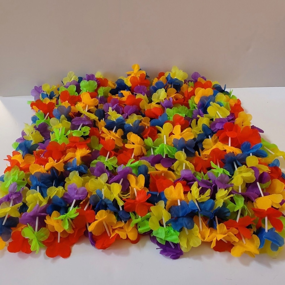 Lot of 15 Hawaiian Rainbow Flower Leis Luau Tiki Beach Party Carnival Decoration